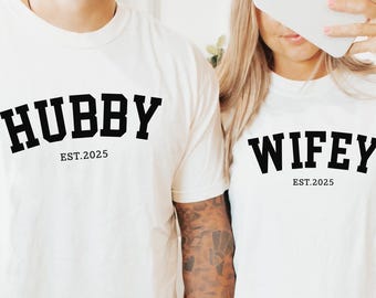 Wifey and Hubby Shirt, Wedding Party Shirt, Honeymoon Shirt,Wedding Shirt,Wife and Hubs Shirts, Just Married Shirts, Matching Couple Shirt