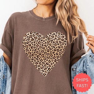 Comfort Colors® Leopard Heart Shirt, Valentine Heart T-Shirt, Cute Valentine Day Shirt, Animal Print Shirt, Heart Valentine Shirt