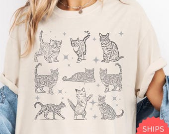 Retro Cat Shirt Comfort Colors®, 90s Y2K Kitten Graphic Tee, Cute Cat Lover Gift, Aesthetic Vintage Cat Shirt, Oversized Nature Shirt