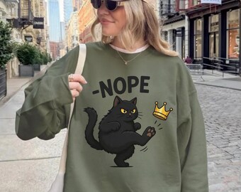 No Kings in America Hoodie, Nope Black Cat Sweatshirt, Funny Political Meme, Anti Trump Gift, Protest Hoodie, Social Justice Shirt
