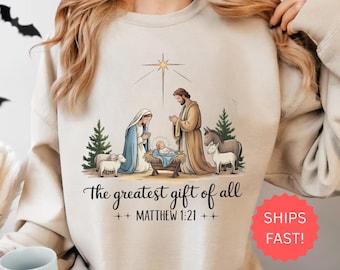 Den största gåvan av alla tröja, kristen jultröja, tröja för julkrubban, jultro Jesus födelsetröja, bibelvers