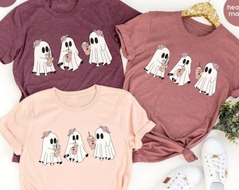 Niedliches Geister-Halloween-Shirt, Grusel-Shirt mit Grafik, Shirt für Geisterfreunde, Herbst-Shirt, Halloween-Geschenk für Frauen, Shirt für Geisterfreunde