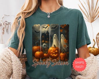Koszulka Comfort Colors® Spooky Season, Koszulka Spooky Halloween, Koszulka damska na Halloween, Koszulka Spooky Fall, Koszulka z prezentem na Halloween, Koszulka damska Spooky