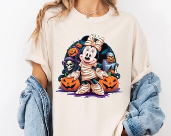 Camiseta de Minnie Mouse para Halloween, camiseta de Minnie con calabaza y colores cómodos, camiseta de Mickey espeluznante de Disney, camisetas familiares de Halloween, camiseta de Halloween para ella