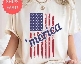 Merica Shirt, USA Flag Comfort Colors® Tee, 4th of July Patriotic Tee, America Graphic Shirt, Funny USA Shirt, Gift for Independence Day