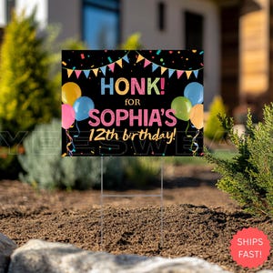 Benutzerdefiniertes Geburtstags-Yard-Schild, Hupen für Geburtstagsschild, buntes Party-Dekor im Freien, personalisiertes Geburtstags-Rasenschild für Kinder oder Erwachsene