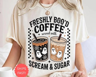 Halloween T-shirt Comfortkleuren Ghost Halloween Koffie Leuk Spookshirt Halloween T-shirt Boo Comfort Kleuren Koffie T-shirt Grappig Halloween-shirt