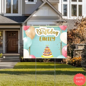 Custom Birthday Yard Sign with Cake & Balloons, Happy Birthday Lawn Decoration, Personalized Outdoor Sign, Party Decor for Kids and Adults