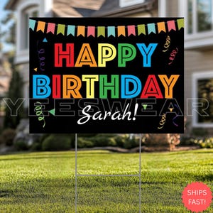 Happy Birthday Yard Sign,Custom Lawn Sign with Name,Colorful Outdoor Birthday Banner,Party Yard Sign,Honk Birthday Sign for Kids or Adults