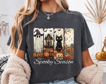 Koszulka Comfort Colors® Spooky Season, Koszulka Spooky Halloween, Koszulka damska na Halloween, Koszulka Spooky Fall, Koszulka z prezentem na Halloween, Koszulka damska Spooky