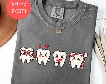Dentist Valentines Day Shirt Comfort Colors Orthodontist Gift Retro Valentines Day Shirt V-Day Tooth Shirt Trendy Dental Assistant T-Shirt