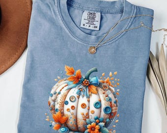 Comfort Colors® Patchwork Kürbis Shirt, Tis the Season Herbst T-Shirt, Süßes Kürbis T-Shirt für Frauen, Floral Thanksgiving Herbst Kürbis Geschenk