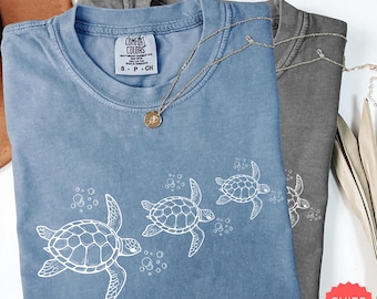 Turtle jaren 90 vintage stijl tshirt, retro Comfort Colors® Y2k oceaan shirt, Sealife, schildpad shirts, Turtle Sea Lovers, uniseks volwassen vis-T-shirt