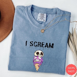 Comfort Colors® I Scream Halloween Shirt, Summerween Ice Cream Tee, Funny Scary Dessert Shirt, Spooky Season T-Shirt, Horror Meme Tee