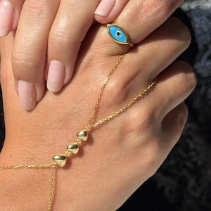 Dainty Evil Eye Ring: 14k Gold Plated Sterling Silver Protection Jewelry, Adjustable, Delicate, Minimalist Stackable Ring