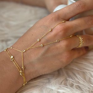 Dainty Hand Chain Bracelet, Handmade Finger Bracelet, Layered Link Jewelry, Bridal Bracelet, Minimalist Ring Chain, Bridesmaid Gift for Her