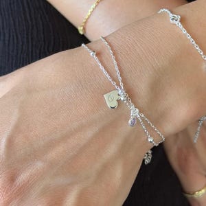 Personalized Initial Birthstone Bracelet, Custom Birthstone Bracelet, Custom Heart Initial Bracelet, Engraved Bracelet,Birthday Gift for Her