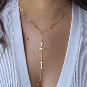 Lariat Name Necklace, Custom Name Necklace, Long Y Necklace, Drop Name Necklace, Initial Necklace, Personalized, Minimalist, Gift for Her