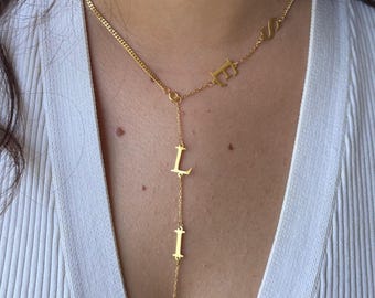 Lariat Name Necklace, Custom Name Necklace, Long Y Necklace, Drop Name Necklace, Initial Necklace, Personalized, Minimalist, Gift for Her