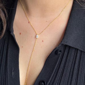 Collier lariat, collier délicat, collier en Y simple, collier tombant, petit collier long diamant, collier minimaliste, cadeau pour elle