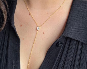 Lariat Necklace, 925 Sterling Silver Drop Pendant, Simple Y Necklace, Handmade Jewelry