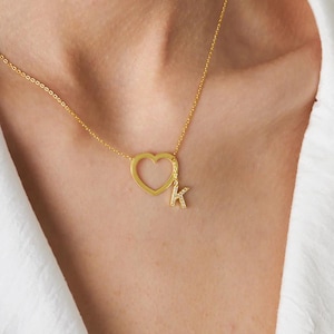 925 Sterling Silver Initial Heart Necklace: Personalized Letter Pendant, Custom Jewelry