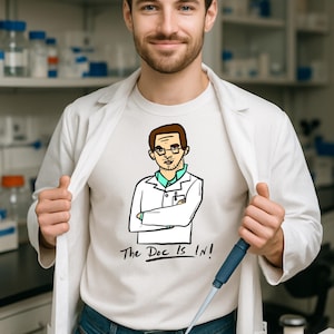 Donkerbruin overhemd voor mannelijke wetenschapper, grappige cartoon laboratoriumjas T-shirt | Mentorcadeau voor STEM-vaders | Nerdy Science-T-shirt | Laboratoriumshirt voor vaderdag