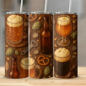 Beer Lover 20 oz Skinny Tumbler, Brew Drink Tumbler, Alcohol Tumbler, Beer Mug Tumbler, Fun Tumbler, Gift Tumbler, Travel Tumbler