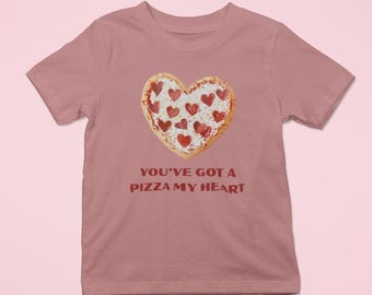 Camiseta de corazón de pizza para niños pequeños, camiseta de San Valentín para niños de 2 a 5 años