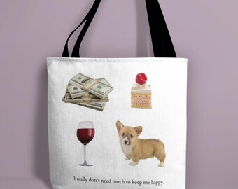 Bolsa de mano con dinero en efectivo y pastel