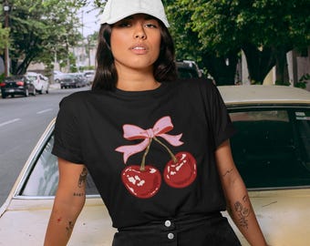 Camiseta corta con lazo de cereza y corte cuadrado
