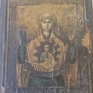 Antique Orthodox Icon: Virgin Mary & Christ Child, Hand-Painted Wood