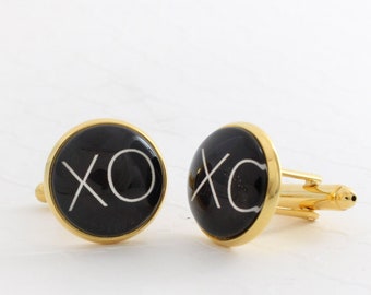 Gold XOXO Valentine's Day Husband Gift, Long Distance Boyfriend, Love Cufflinks, Gift for Him, Husband Anniversary Gift, Cufflinks for Men