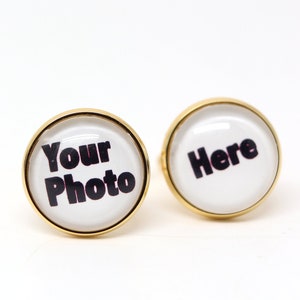 Personalized Cufflinks with your own Photo, Custom Cuff links for men, Logo Cuff links, Picture Cufflink, Gold or Stainless Steel - Silver