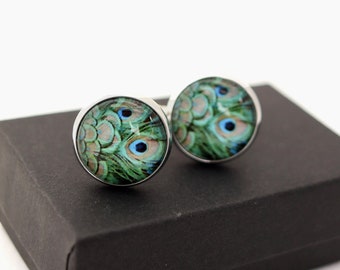 Peacock Wedding Cufflinks, Peacock Eye Cufflinks, Mens Peacock Wedding Gift, Peacock Feather Cufflink, Gift for Groom Cuff links, Groomsmen