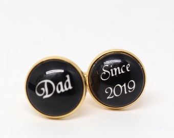 First Time Dad Gift from Bump, Dad Since 2020 Cufflinks, Custom Year Gift from Daughter, Grandpa Cuff Links Gold for Men, Stainless Steel