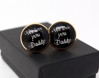 Dad Cufflinks for Men Gold, Fathers Day Gift from Daughter, Cuff links for Daddy from Kids, Stainless Steel Cufflinks with Glass, Black