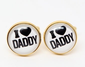 I Heart Daddy Cuff Links, Gold Tone Cufflinks for Dad, Son to Father Gift from Daughter, Father's Day Gift from Children, Stainless Steel