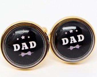 Gold Dad Cuff Links, Gold Tone Cufflinks for Dad, Son to Father Gift from Daughter, Husband Gift from Wife, Children, Stainless Steel