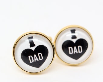 I Love Dad Cuff Links, Gold Tone Heart Cufflinks for Dad, Son to Father Gift from Daughter, Husband Gift from Wife, Children Stainless Steel