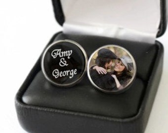Engagement Gift For Couple, Photo Cufflinks, Wedding Cufflink,  Name of Bride And Groom Gift, Anniversary Gift Idea For Him, Valentines Gift