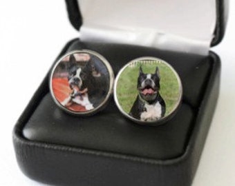 Personalized Cufflinks Dog Wedding, Custom Pet Photo Gift, Dog Lover, Boston Terrier Picture Gifts, Cat Lover Gift, Cat Wedding Cufflinks