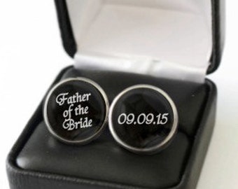 Father of the Bride Cufflinks, Father of the Bride Gift from Bride, Wedding Date Cufflinks, Wedding Date Gift, Wedding Keepsake Gift for Dad