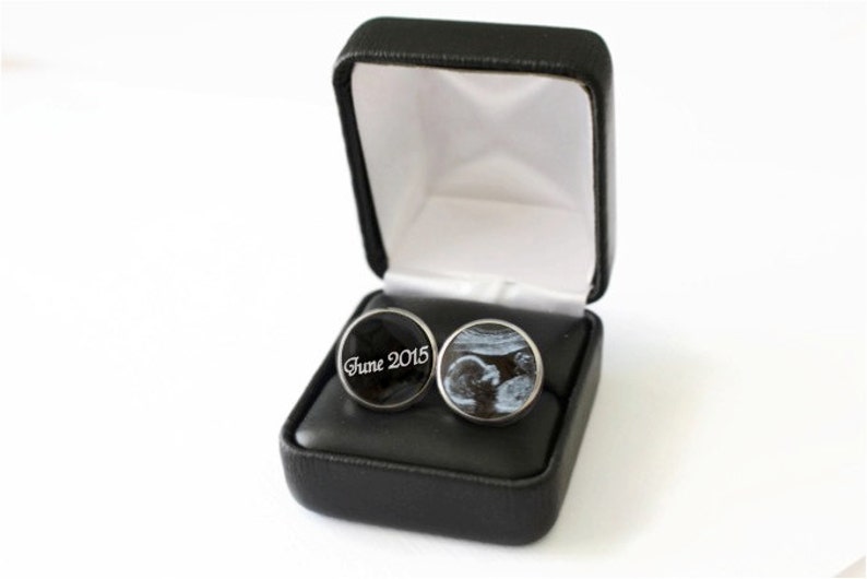 Ultrasound Cufflinks, Ultrasound Picture Gift, Baby Keepsake Gift for Husband, Pregnancy Reveal to Grandparent, Pregnancy Announcement to bild 1