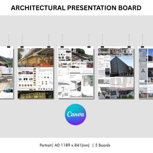 Architectural Presentation Boards, Editable Canva Drawing Templates for Architects, Students, Interior & Design Panels