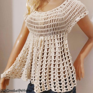 Circular Yoke Seamless Crochet Tee - Openwork Boho Style Pattern - English/Spanish PDF - Versatile Top and T-shirt image 1