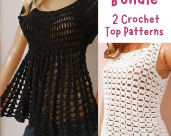 2 Crochet Summer tops Patterns S-M-L • Crochet shirt XS-5XL • Crochet tank top • Crochet bag pattern • Tunic • Beginner Friendly • Bundle