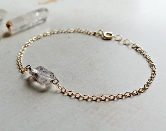 Herkimer Diamond Solitaire Bracelet, Crystal Quartz Anklet, Minimalist Herkimer Diamond B1034 B1035 B1036