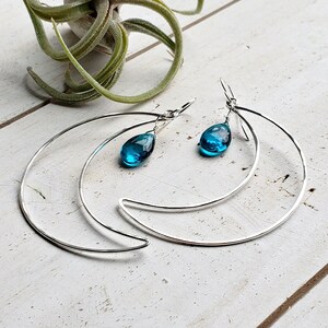 Moonstone Crescent Moon Hoops, Labradorite Crescent Moon Earrings, Topaz Celestial Hoop Earrings