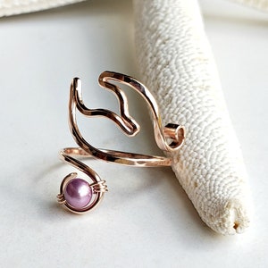 Anillo de sirena de alambre, anillo de cola de sirena de oro rosa, anillo de sirena con piedras preciosas R8179